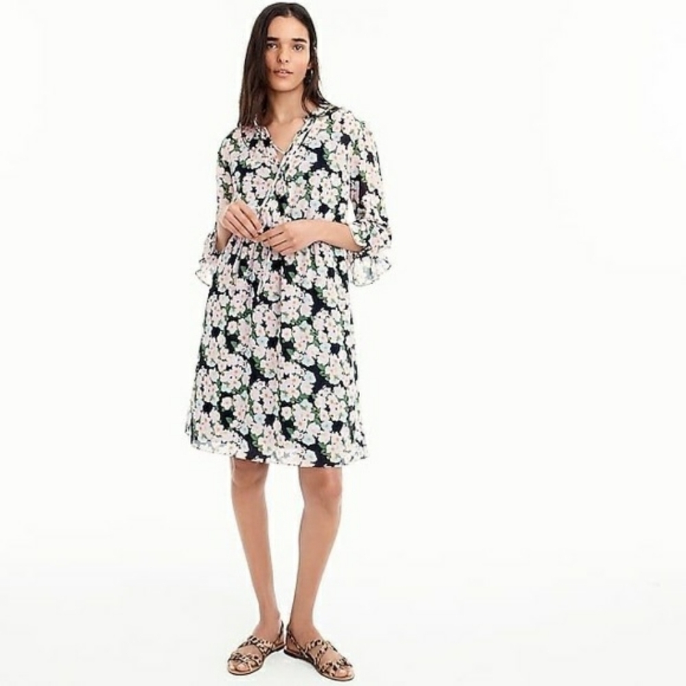 J.‎ Crew Mercantile Floral Long Sleeve Dress Pink Blue Size Small Sundress
